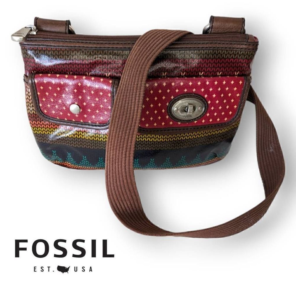 Fossil Key Per Coated Convas Multicolor Crossbody Shoulder Bag